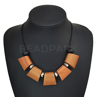 Bohemian Trapezoid Wood & CCB Plastic & Alloy Beaded Bib Necklaces for Women FS-WG0359B-03-1
