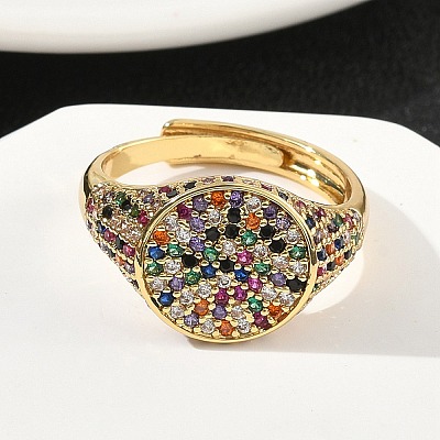 Brass Micro Pave Cubic Zirconia Cuff Rings for Women RJEW-A069-13G-01-1