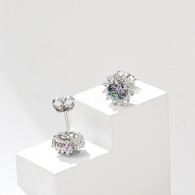 925 Sterling Silver Micro Pave Clear Cubic Zirconia Stud Earrings EJEW-U042-03P-1