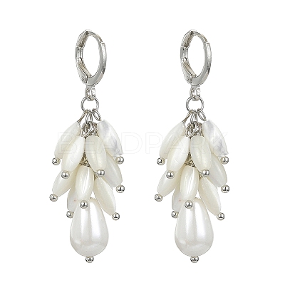 Dyed Natural Shell & Shell Pearl Teardrop Dangle Leverback Earrings EJEW-TA00297-1