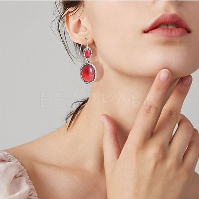 Red Resin Oval Dangle Earrings JE1087A-1