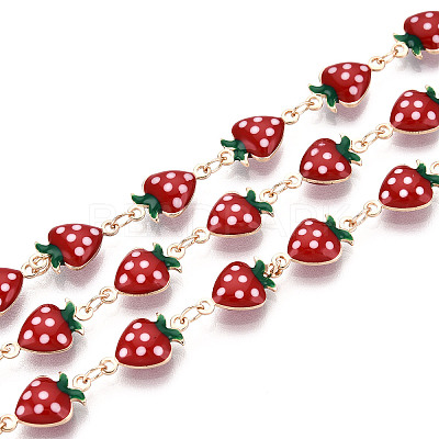 Brass Enamel Strawberry Link Chains CHC-N024-01KCG-1