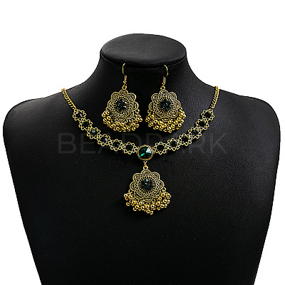 Bohemian Style Flower Alloy Rhinestone Dangle Earrings & Pendant Necklaces Sets WG86A2C-01-1