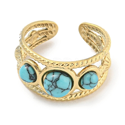 Ion Plating(IP) 304 Stainless Steel Synthetic Turquoise Cuff Rings G-Z056-06G-02-1
