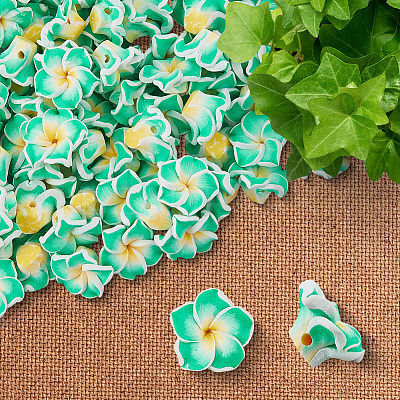 100Pcs Handmade Polymer Clay 3D Flower Plumeria Beads CLAY-SC0002-48B-1