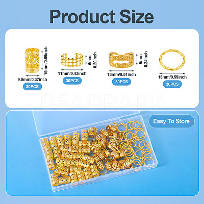 120Pcs 4 Styles Iron Dreadlocks Beads Hair Decoration FIND-TA0005-09G-1