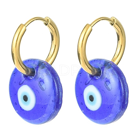 Blue Lampwork Evil Eye Dangle Hoop Earrings EJEW-JE05276-02-1
