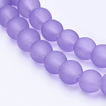 Medium Purple Frosted Round Transparent Glass Bead Strands X-GLAA-S031-6mm-25-1