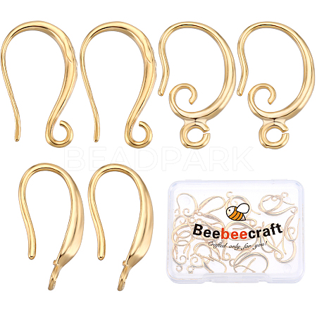 Beebeecraft 30Pcs 3 Styles Rack Plating Eco-friendly Brass Earring Hooks KK-BBC0010-18G-1