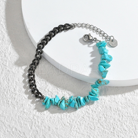 Synthetic Turquoise Chips Beaded Bracelet PW-WG77007-11-1