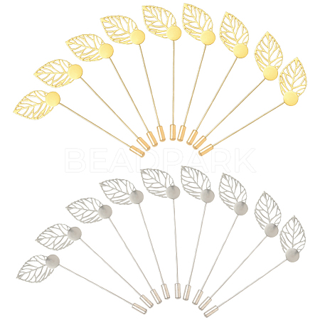 40Pcs 2 Styles Leaf Stainless Steel Round Tray Stick Lapel Pins JEWB-SC0001-75D-1