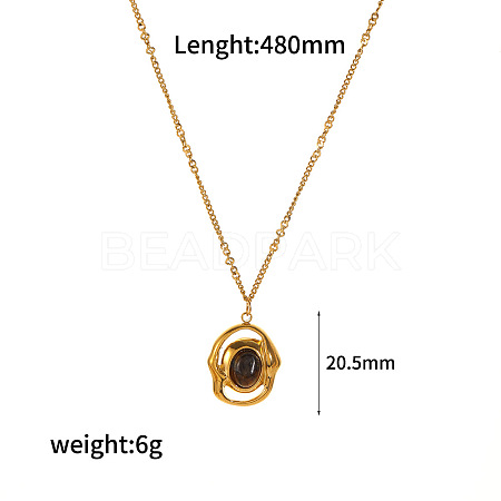 Natural Tiger Eye Oval Pendant 304 Stainless Steel Chain Necklaces for Women FS-WGE9101-11-1