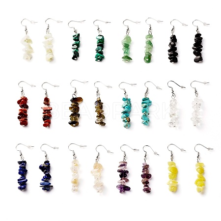 Natural & Synthetic Mixed Stone Chip Beads Dangle Earrings EJEW-JE04649-1