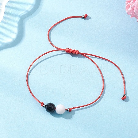 Natural Eyeless Obsidian 
& Malaysia Jade Beads with Braided Korean Waxed Polyester Cord Bracelets BJEW-JB12887-01-1