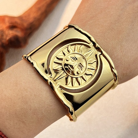304 Stainless Steel Cuff Bangles for Women BJEW-D363-02A-G-1