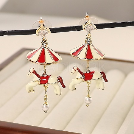 Carousel Brass Enamel Dangle Stud Earrings FS-WGBCA8C-01-1
