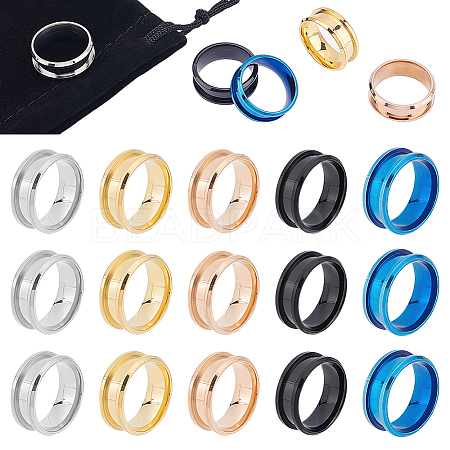 Unicraftale 20Pcs 5 Style 201 Stainless Steel Grooved Finger Ring Settings STAS-UN0040-17-1