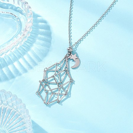 304 Stainless Steel Empty Macrame Pouch Star Moon Pendant Cable Chain Necklace Making NJEW-JN05281-02-1