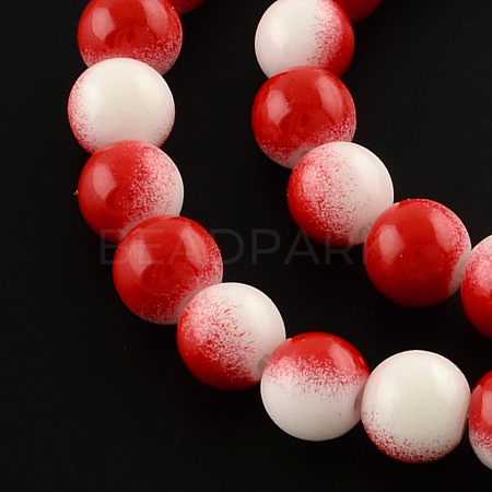 Two-Color Baking Painted Glass Bead Strands X-DGLA-R050-8mm-24-1