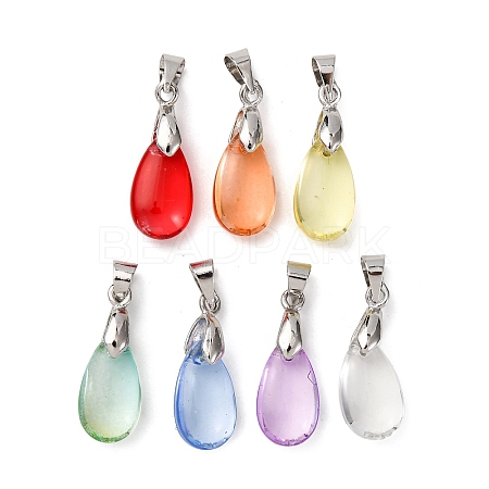 Gradient Color Baking Paint Transparent Glass Pendants PALLOY-JF04418-01-1