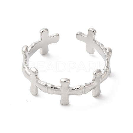 304 Stainless Steel Cross Open Cuff Ring for Women RJEW-K245-26P-1