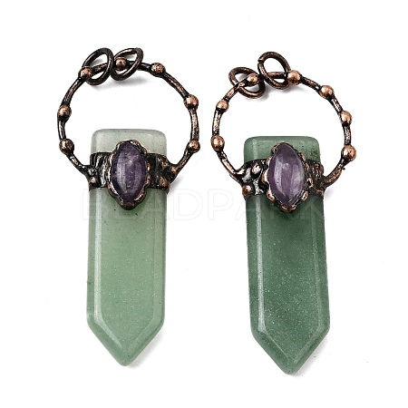 Natural Green Aventurine & Amethyst Sword Shape Big Pendants G-Q350-07K-1