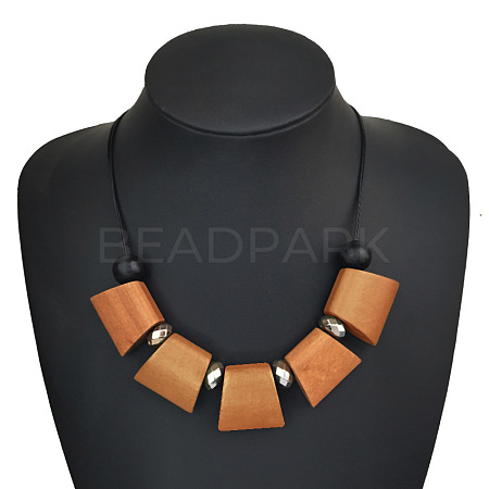 Bohemian Trapezoid Wood & CCB Plastic & Alloy Beaded Bib Necklaces for Women FS-WG0359B-03-1