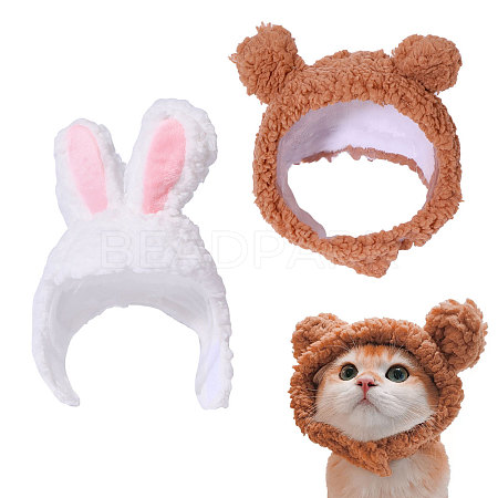2Pcs 2 Styles Cute Cotton Warm Rabbit & Bear Hat AJEW-GL0002-57-1