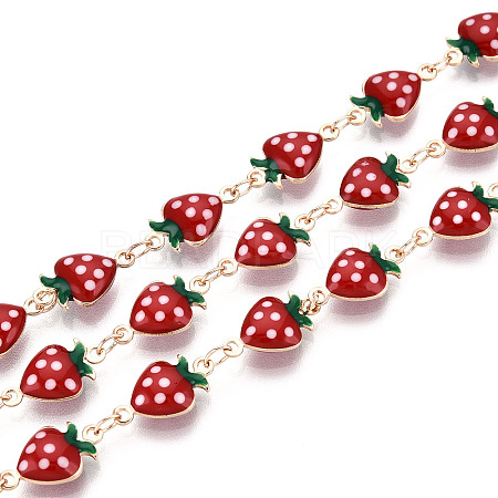 Brass Enamel Strawberry Link Chains CHC-N024-01KCG-1