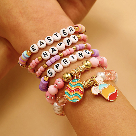 6Ps 6 Styles Easter Alloy Enamel Charm Bracelets FS-WG12F37-03-1