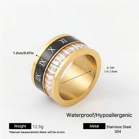 304 Stainless Steel Rhinestone Wide Band Finger Rings XC5005-29-1