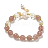 Round Natural Strawberry Quartz & Quartz Crystal Beaded Stretch Bracelets BJEW-M315-09-1