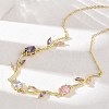 Brass Pave Cubic Zirconia Rose Flower Link Cable Chain Necklaces for Women NJEW-C121-05A-01G-2