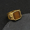 304 Stainless Steel with Natural Tiger Eye Finger Rings FS-WG06E27-04-1