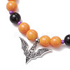 Halloween Theme Baking Paint Glass & Natural Black Onyx(Dyed & Heated) Round Beaded Stretch Bracelets BJEW-MZ00188-02-3
