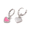 Clear Cubic Zirconia Heart Dangle Leverback Earrings with Pink Enamel EJEW-C030-11P-2