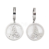 Flat Round with Butterfly 304 Stainless Steel Shell Dangle Earrings EJEW-L283-071P-1