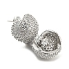 Round Shape Brass Micro Pave Clear Cubic Zirconia Stud Earrings EJEW-Q785-11P-2