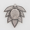 Tibetan Style Alloy Leaf Pendant Cabochon Settings TIBEP-N003-44AS-1