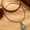 Bohemian Alloy Resin Floral Teardrop Pendant Waxed Leather Cord Necklaces for Women WG78C8D-01-2