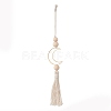 Natural Wood Bead Tassel Pendant Decoraiton HJEW-JM00956-1