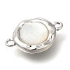 Brass Pave Natural White Shell Flat Round Connector Charms KK-K388-79P-2