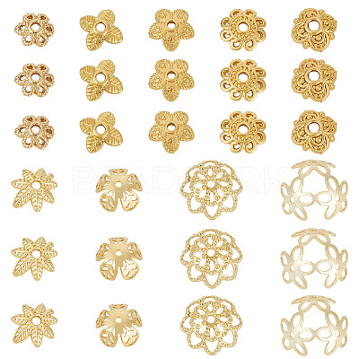 54Pcs 9 Styles Brass Bead Caps KK-TA0003-43-1