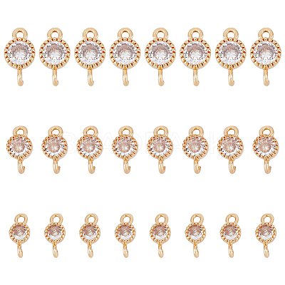 24Pcs 3 Styles Brass Pave Clear Cubic Zirconia Connector Charms KK-FH0006-33-1
