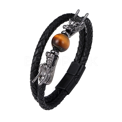 Black PU Leather Cord Braided Bracelets PW-WG503E5-03-1