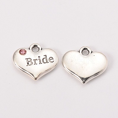 Wedding Theme Antique Silver Tone Tibetan Style Heart with Bride Rhinestone Charms TIBEP-N005-12D-1