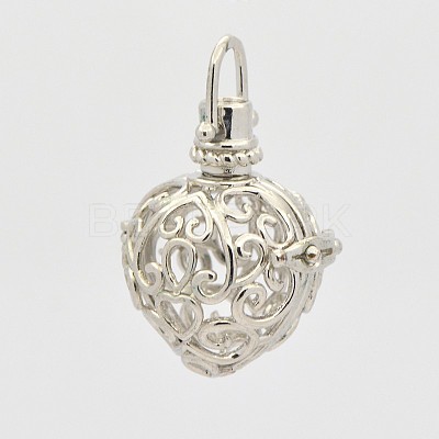 Filigree Heart Brass Cage Pendants KK-D389-02P-1