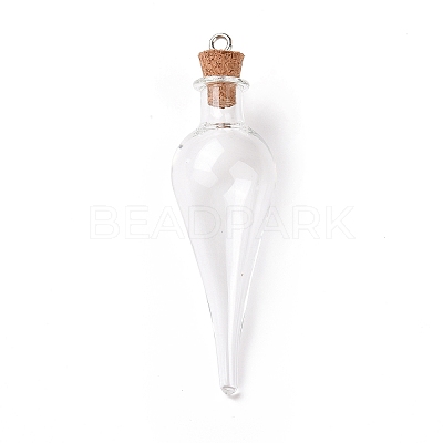 Teardrop Glass Cork Bottle Big Pendants X-AJEW-A041-01C-1