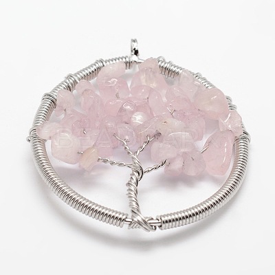 Tree of Life Natural & Synthetic Mixed Stone Bead Brass Wire Wrapped Big Pendants KK-L136-03-NR-1