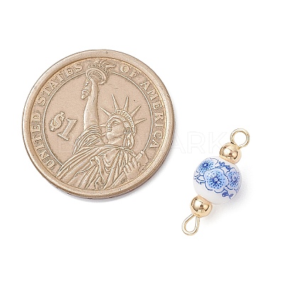 Handmade Flower Printed Porcelain Ceramic Round Links Connector Charms PALLOY-JF04451-02-1